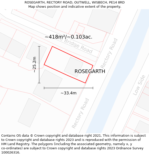 ROSEGARTH, RECTORY ROAD, OUTWELL, WISBECH, PE14 8RD: Plot and title map