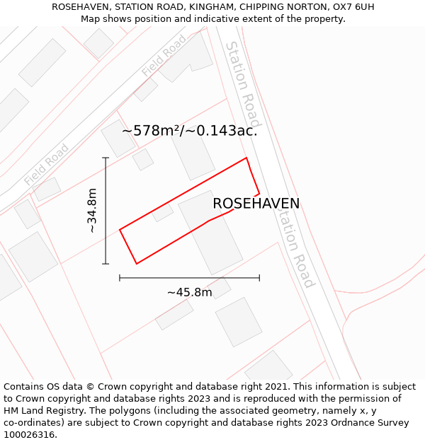 ROSEHAVEN, STATION ROAD, KINGHAM, CHIPPING NORTON, OX7 6UH: Plot and title map