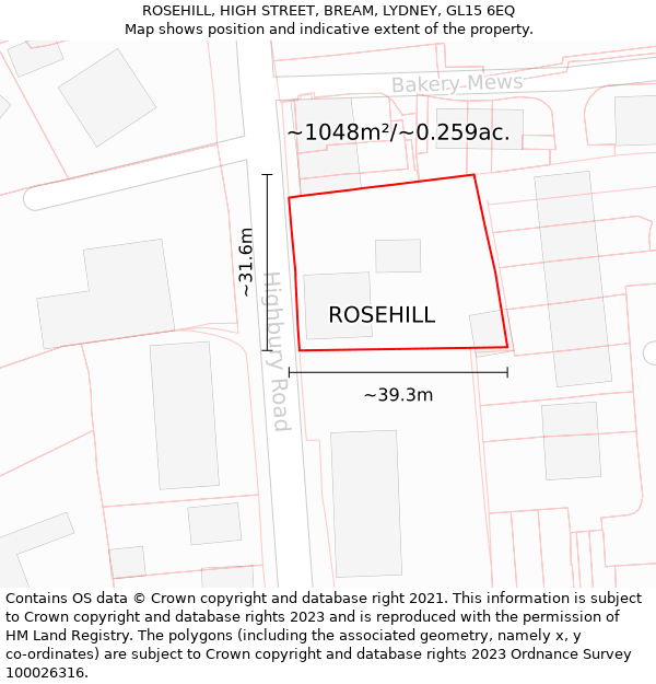 ROSEHILL, HIGH STREET, BREAM, LYDNEY, GL15 6EQ: Plot and title map