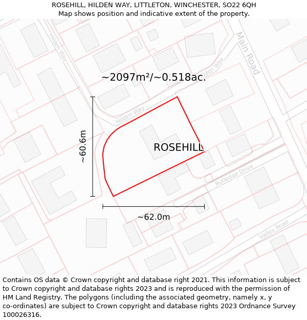 ROSEHILL, HILDEN WAY, LITTLETON, WINCHESTER, SO22 6QH: Plot and title map