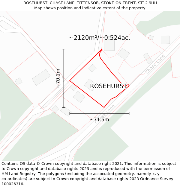 ROSEHURST, CHASE LANE, TITTENSOR, STOKE-ON-TRENT, ST12 9HH: Plot and title map