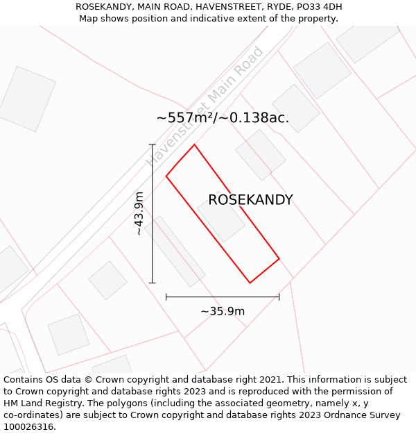 ROSEKANDY, MAIN ROAD, HAVENSTREET, RYDE, PO33 4DH: Plot and title map