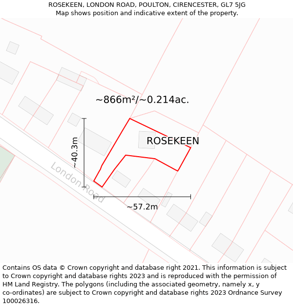ROSEKEEN, LONDON ROAD, POULTON, CIRENCESTER, GL7 5JG: Plot and title map