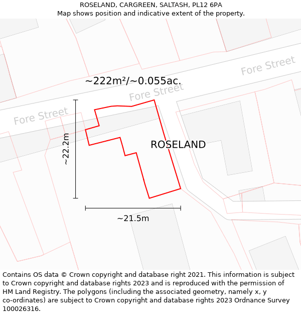 ROSELAND, CARGREEN, SALTASH, PL12 6PA: Plot and title map