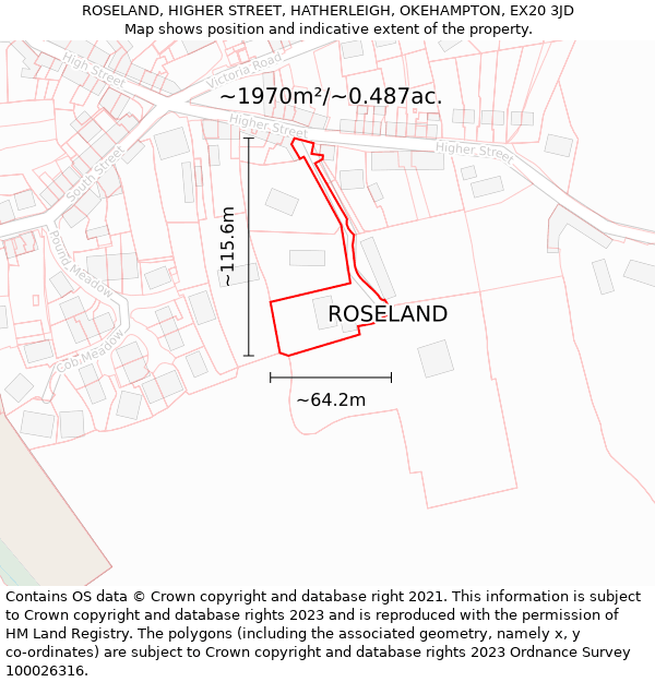 ROSELAND, HIGHER STREET, HATHERLEIGH, OKEHAMPTON, EX20 3JD: Plot and title map