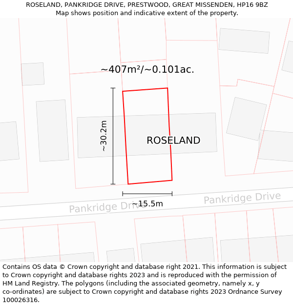 ROSELAND, PANKRIDGE DRIVE, PRESTWOOD, GREAT MISSENDEN, HP16 9BZ: Plot and title map