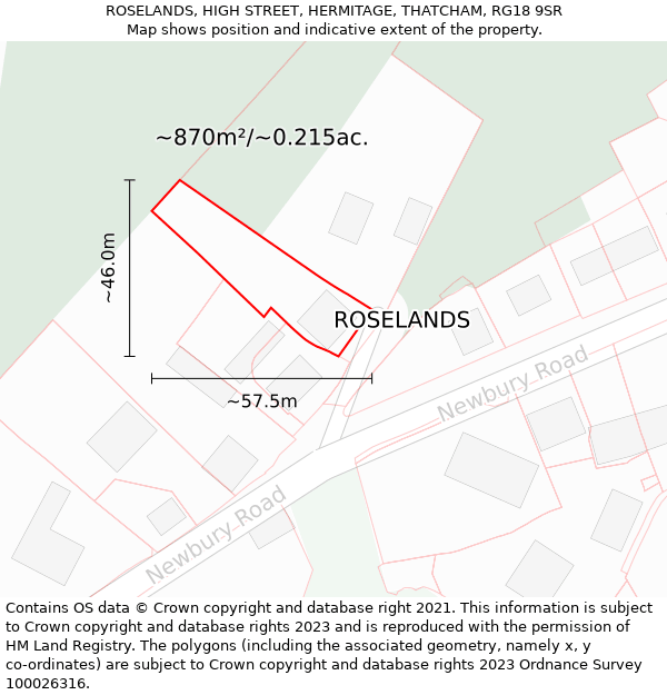 ROSELANDS, HIGH STREET, HERMITAGE, THATCHAM, RG18 9SR: Plot and title map