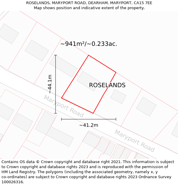 ROSELANDS, MARYPORT ROAD, DEARHAM, MARYPORT, CA15 7EE: Plot and title map