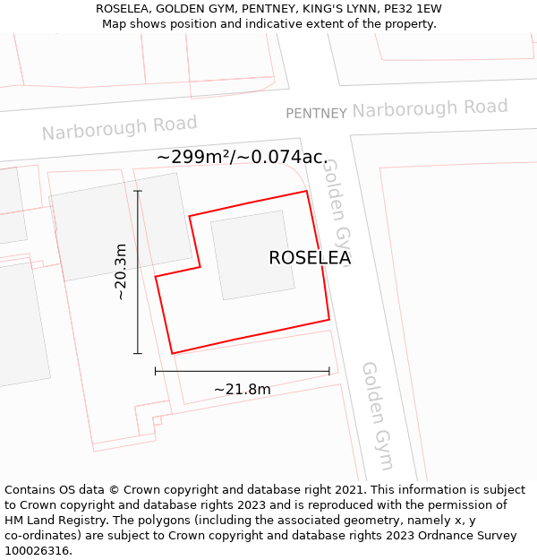 ROSELEA, GOLDEN GYM, PENTNEY, KING'S LYNN, PE32 1EW: Plot and title map