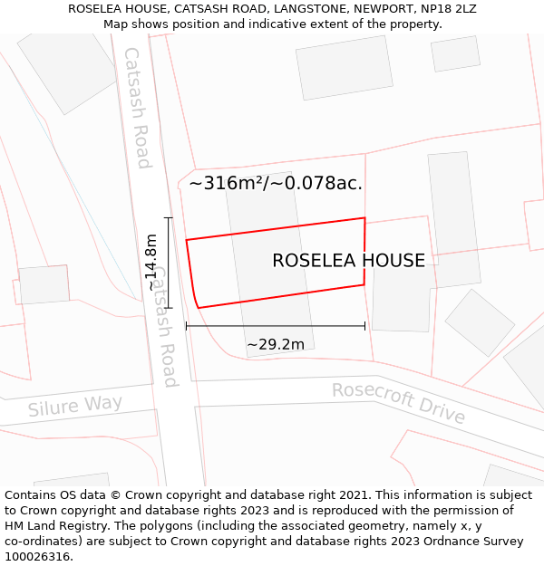 ROSELEA HOUSE, CATSASH ROAD, LANGSTONE, NEWPORT, NP18 2LZ: Plot and title map