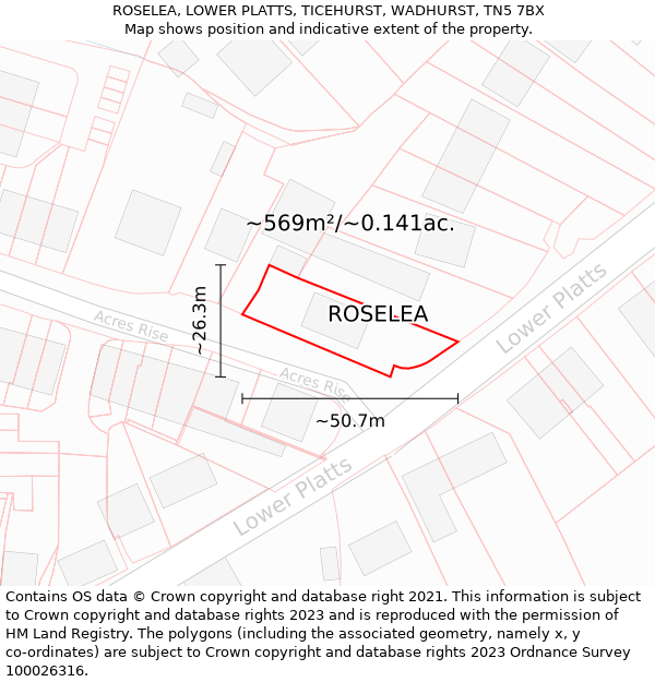 ROSELEA, LOWER PLATTS, TICEHURST, WADHURST, TN5 7BX: Plot and title map