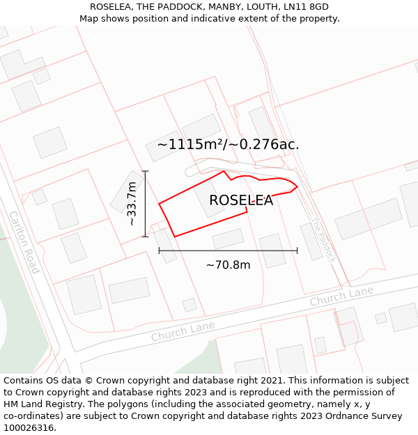 ROSELEA, THE PADDOCK, MANBY, LOUTH, LN11 8GD: Plot and title map