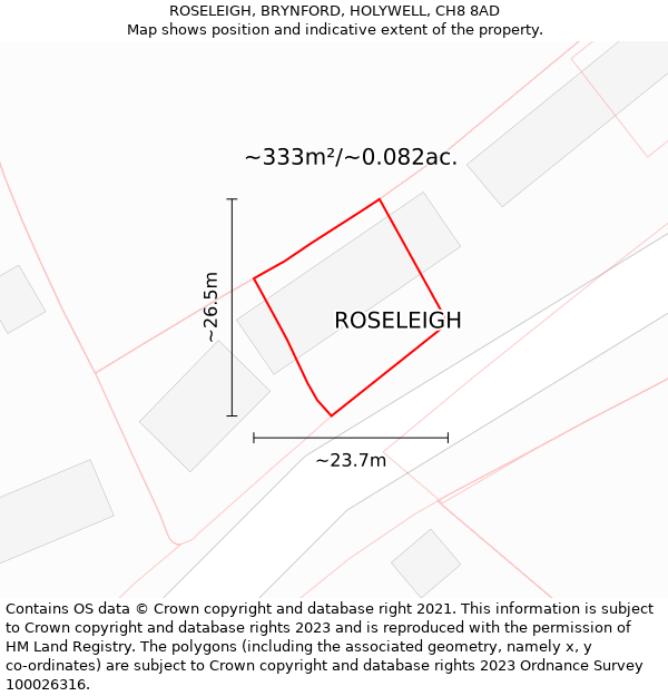 ROSELEIGH, BRYNFORD, HOLYWELL, CH8 8AD: Plot and title map