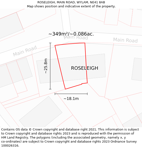 ROSELEIGH, MAIN ROAD, WYLAM, NE41 8AB: Plot and title map