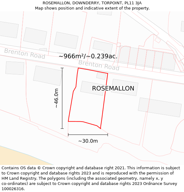 ROSEMALLON, DOWNDERRY, TORPOINT, PL11 3JA: Plot and title map