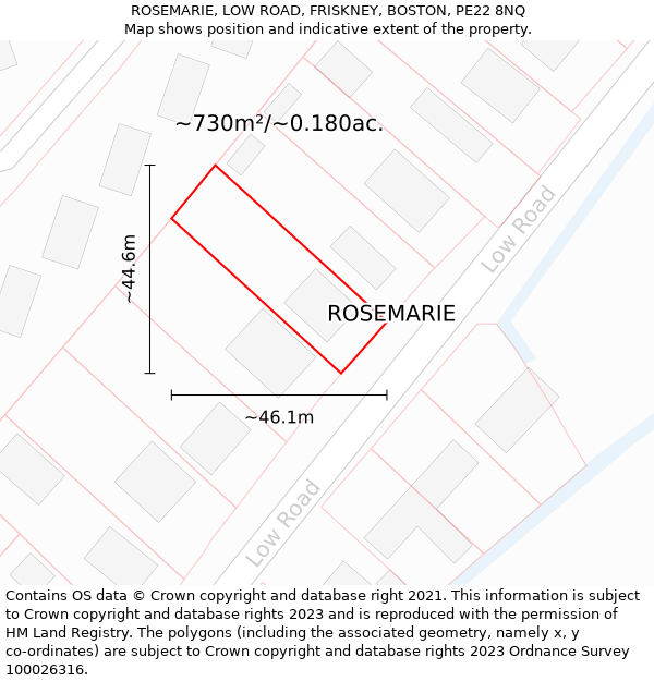 ROSEMARIE, LOW ROAD, FRISKNEY, BOSTON, PE22 8NQ: Plot and title map