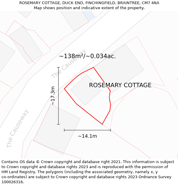 ROSEMARY COTTAGE, DUCK END, FINCHINGFIELD, BRAINTREE, CM7 4NA: Plot and title map