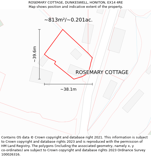 ROSEMARY COTTAGE, DUNKESWELL, HONITON, EX14 4RE: Plot and title map