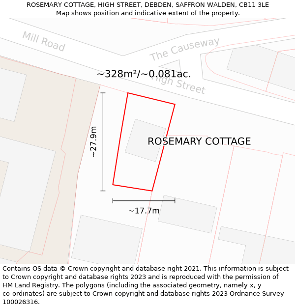 ROSEMARY COTTAGE, HIGH STREET, DEBDEN, SAFFRON WALDEN, CB11 3LE: Plot and title map