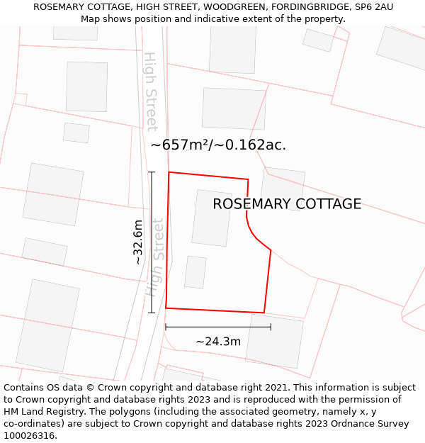 ROSEMARY COTTAGE, HIGH STREET, WOODGREEN, FORDINGBRIDGE, SP6 2AU: Plot and title map