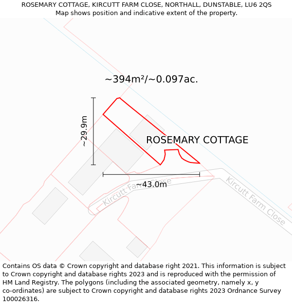 ROSEMARY COTTAGE, KIRCUTT FARM CLOSE, NORTHALL, DUNSTABLE, LU6 2QS: Plot and title map