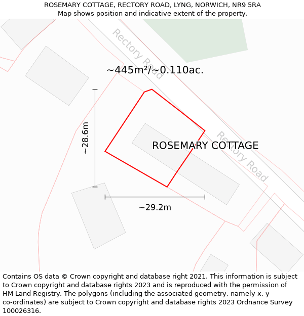 ROSEMARY COTTAGE, RECTORY ROAD, LYNG, NORWICH, NR9 5RA: Plot and title map