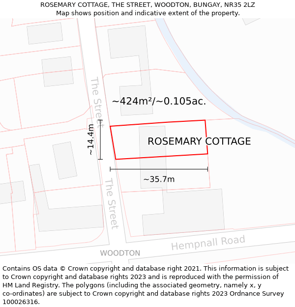 ROSEMARY COTTAGE, THE STREET, WOODTON, BUNGAY, NR35 2LZ: Plot and title map