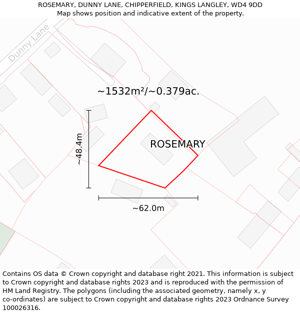 ROSEMARY, DUNNY LANE, CHIPPERFIELD, KINGS LANGLEY, WD4 9DD: Plot and title map