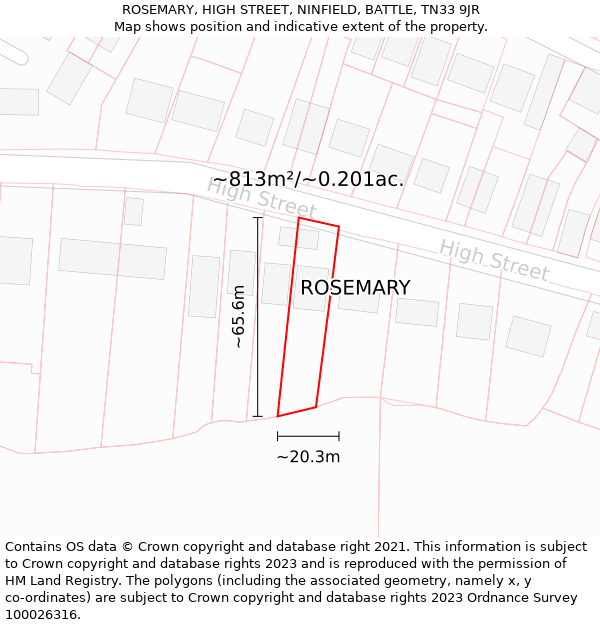 ROSEMARY, HIGH STREET, NINFIELD, BATTLE, TN33 9JR: Plot and title map