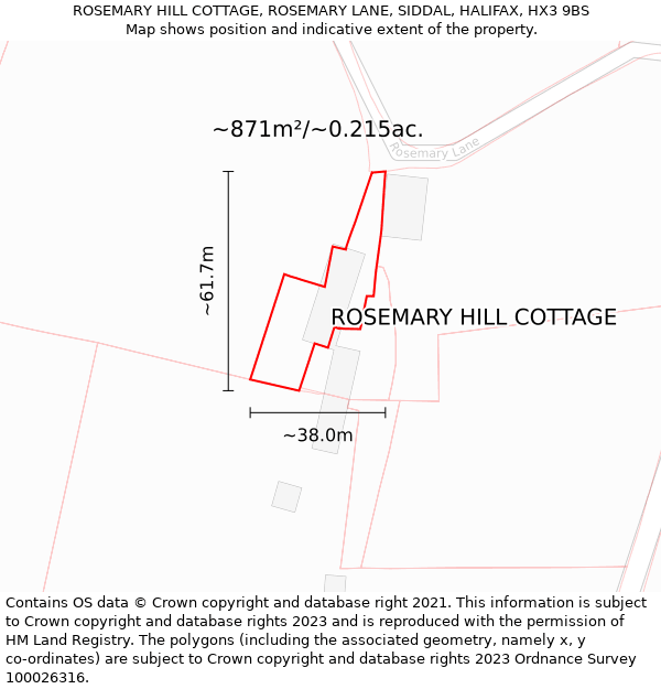 ROSEMARY HILL COTTAGE, ROSEMARY LANE, SIDDAL, HALIFAX, HX3 9BS: Plot and title map