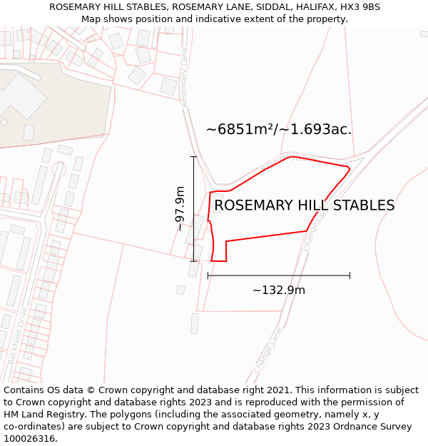 ROSEMARY HILL STABLES, ROSEMARY LANE, SIDDAL, HALIFAX, HX3 9BS: Plot and title map