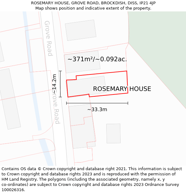 ROSEMARY HOUSE, GROVE ROAD, BROCKDISH, DISS, IP21 4JP: Plot and title map