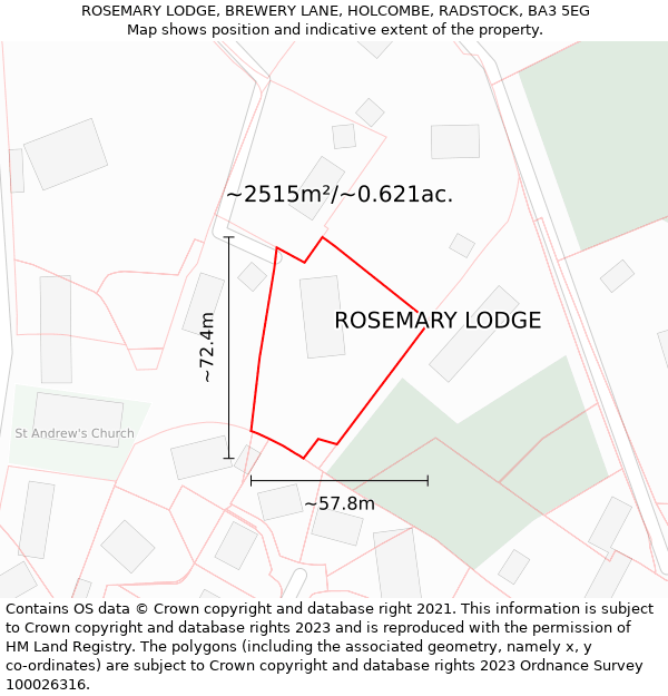 ROSEMARY LODGE, BREWERY LANE, HOLCOMBE, RADSTOCK, BA3 5EG: Plot and title map