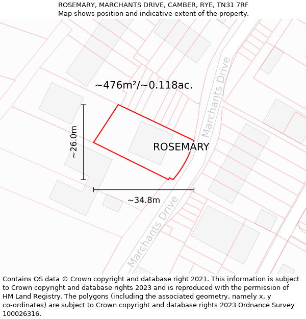 ROSEMARY, MARCHANTS DRIVE, CAMBER, RYE, TN31 7RF: Plot and title map