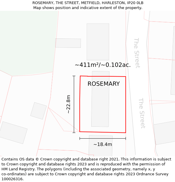 ROSEMARY, THE STREET, METFIELD, HARLESTON, IP20 0LB: Plot and title map