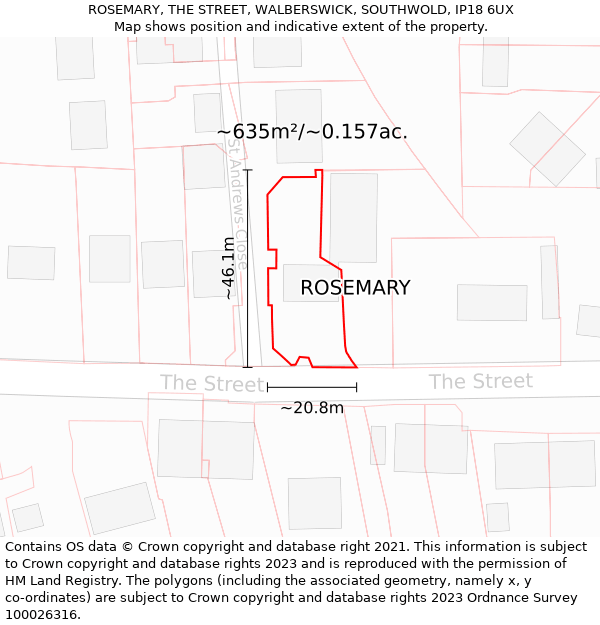 ROSEMARY, THE STREET, WALBERSWICK, SOUTHWOLD, IP18 6UX: Plot and title map