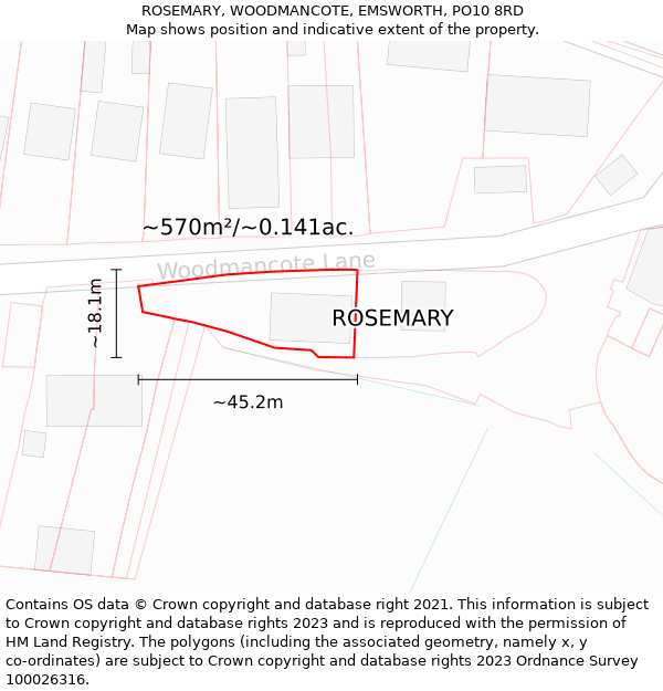 ROSEMARY, WOODMANCOTE, EMSWORTH, PO10 8RD: Plot and title map