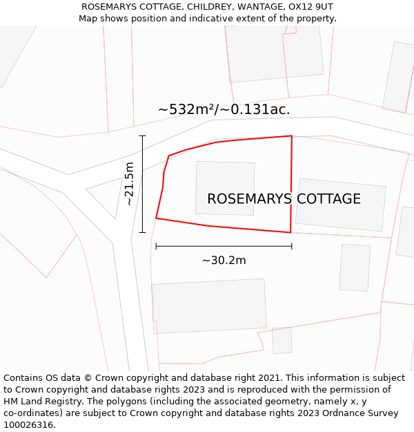 ROSEMARYS COTTAGE, CHILDREY, WANTAGE, OX12 9UT: Plot and title map