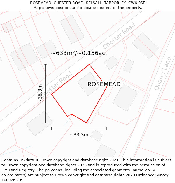 ROSEMEAD, CHESTER ROAD, KELSALL, TARPORLEY, CW6 0SE: Plot and title map