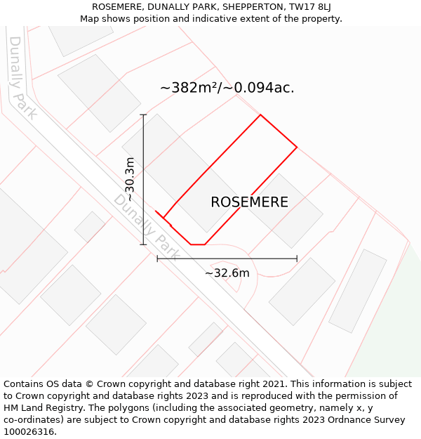 ROSEMERE, DUNALLY PARK, SHEPPERTON, TW17 8LJ: Plot and title map