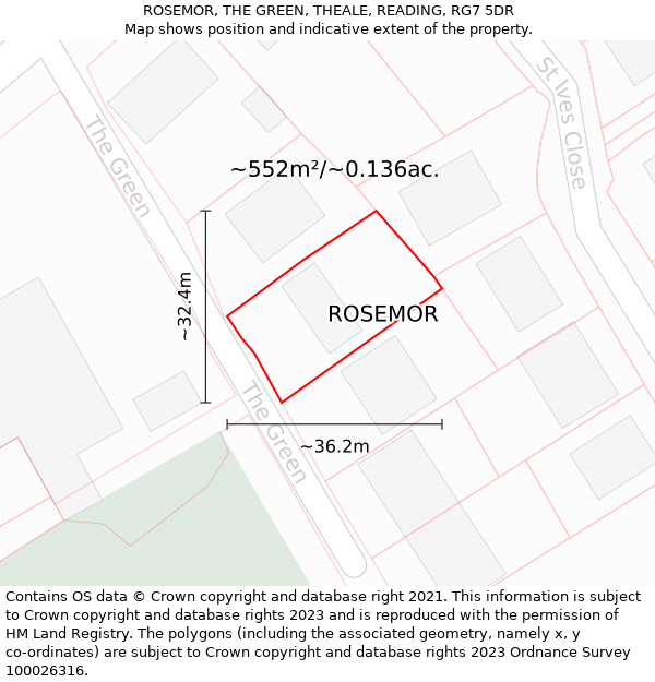 ROSEMOR, THE GREEN, THEALE, READING, RG7 5DR: Plot and title map