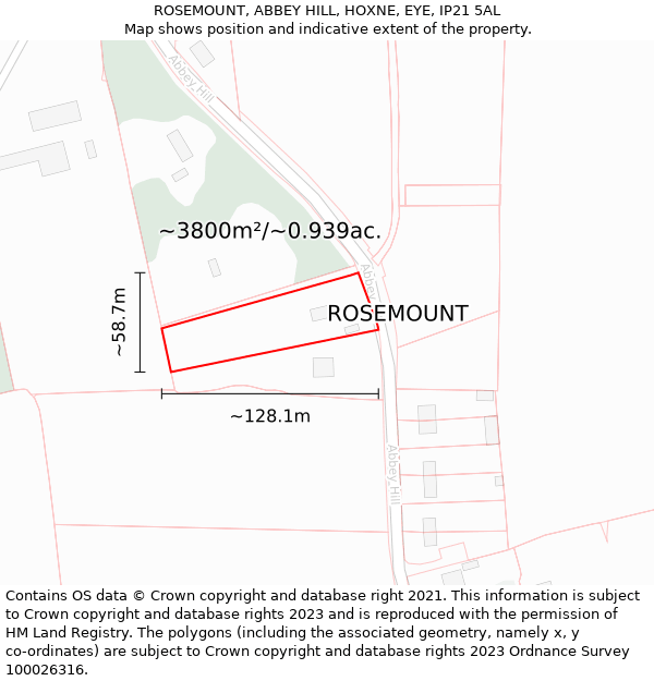 ROSEMOUNT, ABBEY HILL, HOXNE, EYE, IP21 5AL: Plot and title map