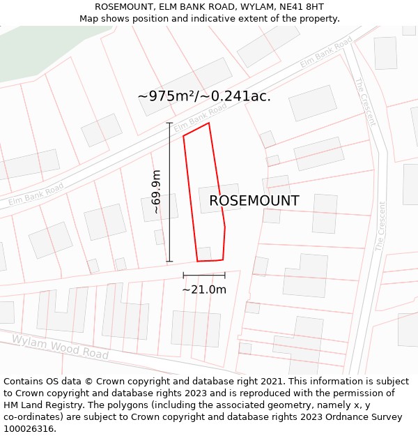 ROSEMOUNT, ELM BANK ROAD, WYLAM, NE41 8HT: Plot and title map