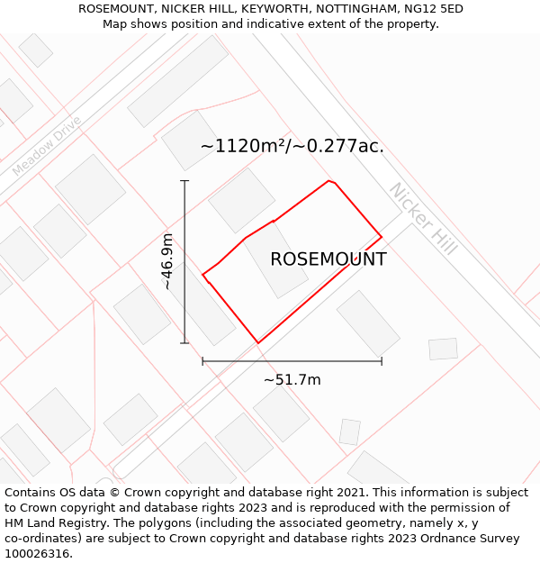 ROSEMOUNT, NICKER HILL, KEYWORTH, NOTTINGHAM, NG12 5ED: Plot and title map