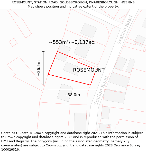 ROSEMOUNT, STATION ROAD, GOLDSBOROUGH, KNARESBOROUGH, HG5 8NS: Plot and title map