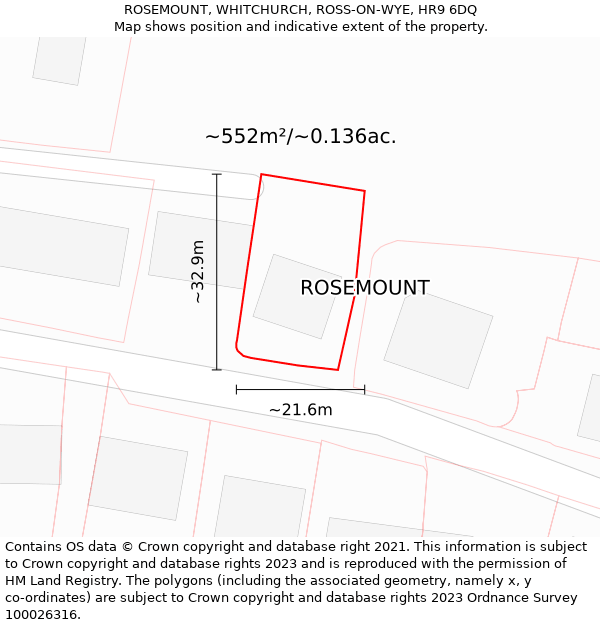 ROSEMOUNT, WHITCHURCH, ROSS-ON-WYE, HR9 6DQ: Plot and title map