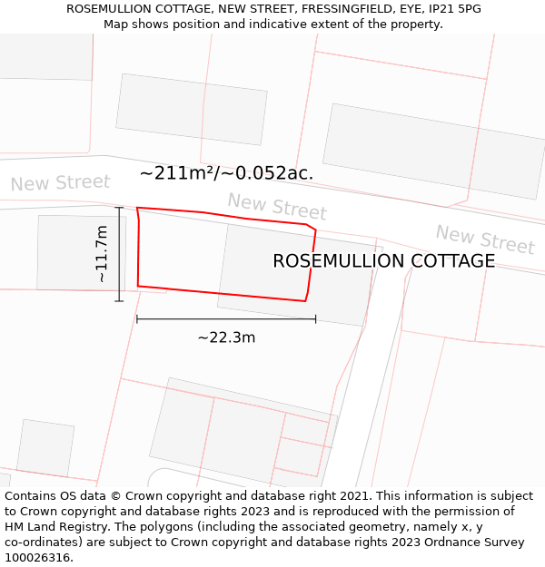 ROSEMULLION COTTAGE, NEW STREET, FRESSINGFIELD, EYE, IP21 5PG: Plot and title map