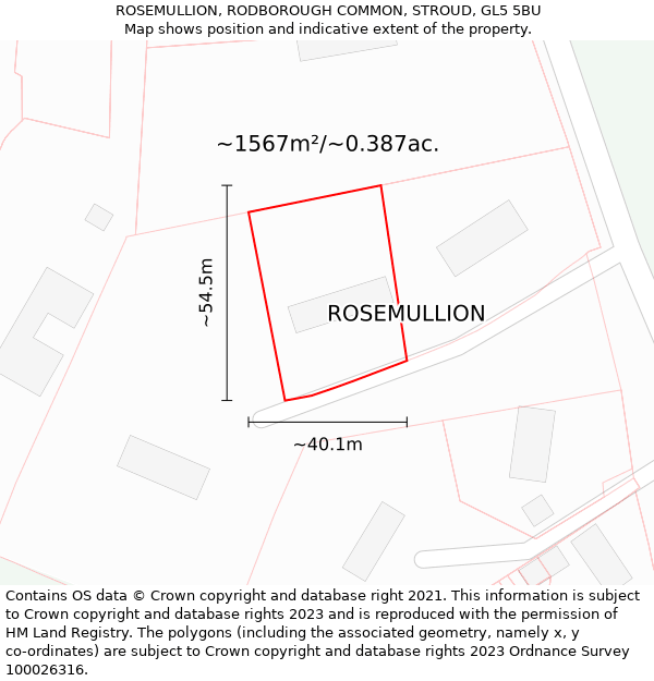 ROSEMULLION, RODBOROUGH COMMON, STROUD, GL5 5BU: Plot and title map