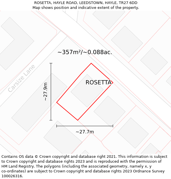 ROSETTA, HAYLE ROAD, LEEDSTOWN, HAYLE, TR27 6DD: Plot and title map