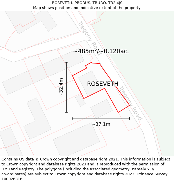 ROSEVETH, PROBUS, TRURO, TR2 4JS: Plot and title map